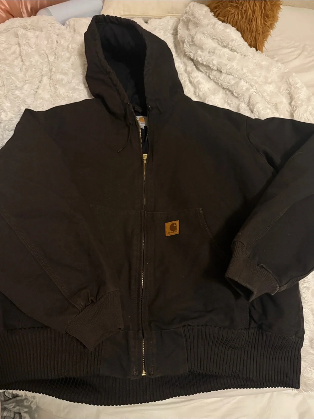 Vintage Carhartt Brown Hooded Work Jacket size XL barely worn perfect condition